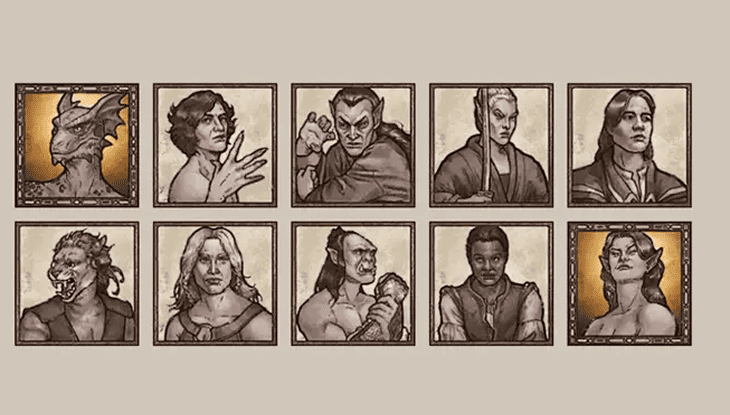 Portrait-style square images of all of the playable races in The Elder Scrolls IV: Oblivion Remastered, from the reptilian Argonian to the brown-haired wood elves.
