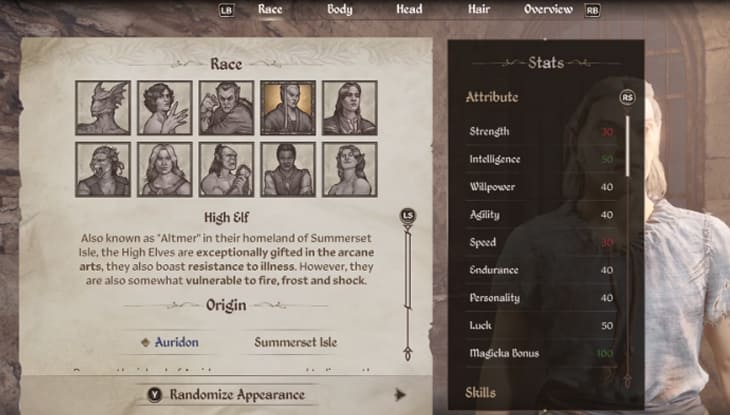 Oblivion Remastered Every Race High Elf Stats